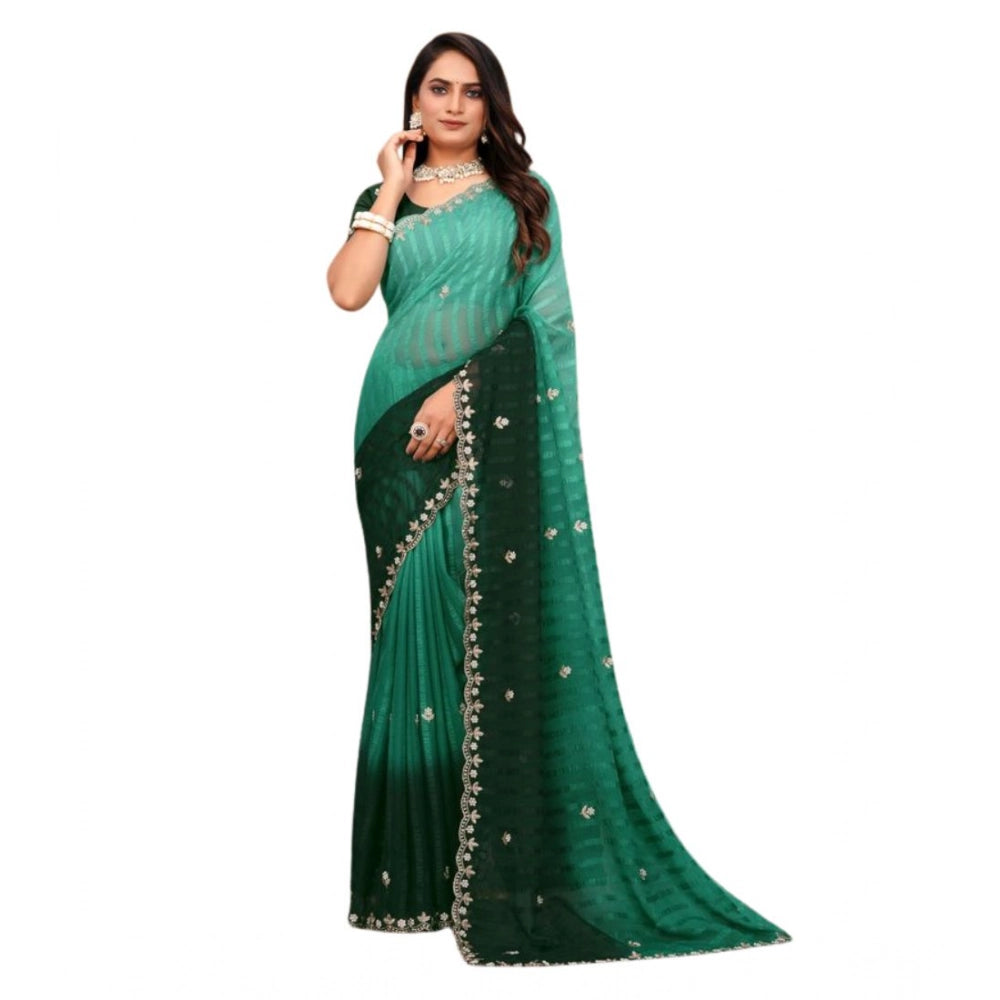 Luxurious Women's Chiffon Embroidred Saree With Blouse Piece