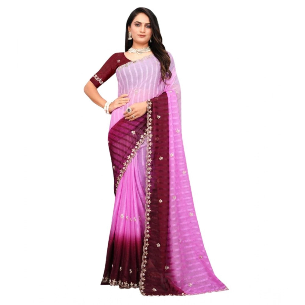 Luxurious Women's Chiffon Embroidred Saree With Blouse Piece