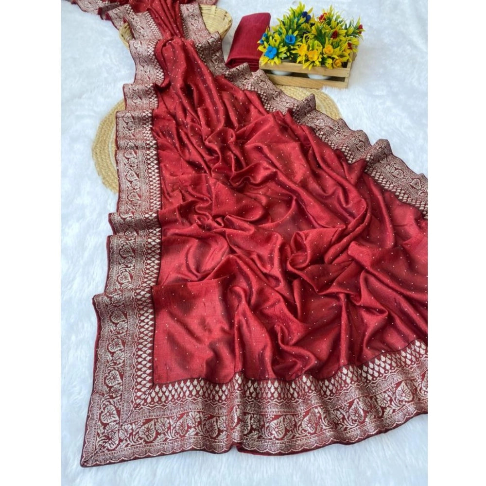 Snazzy Women's Silk Embroidred Saree With Blouse Piece