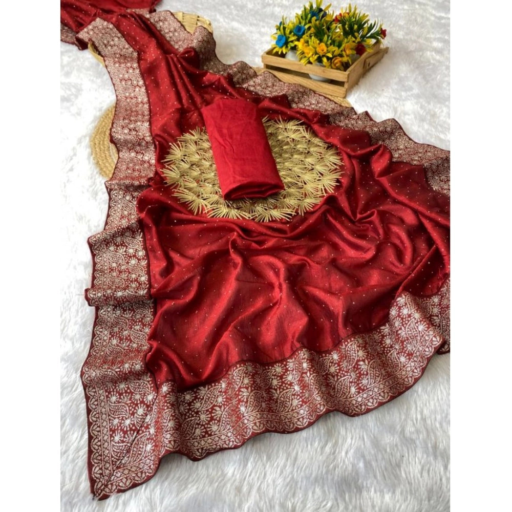 Snazzy Women's Silk Embroidred Saree With Blouse Piece