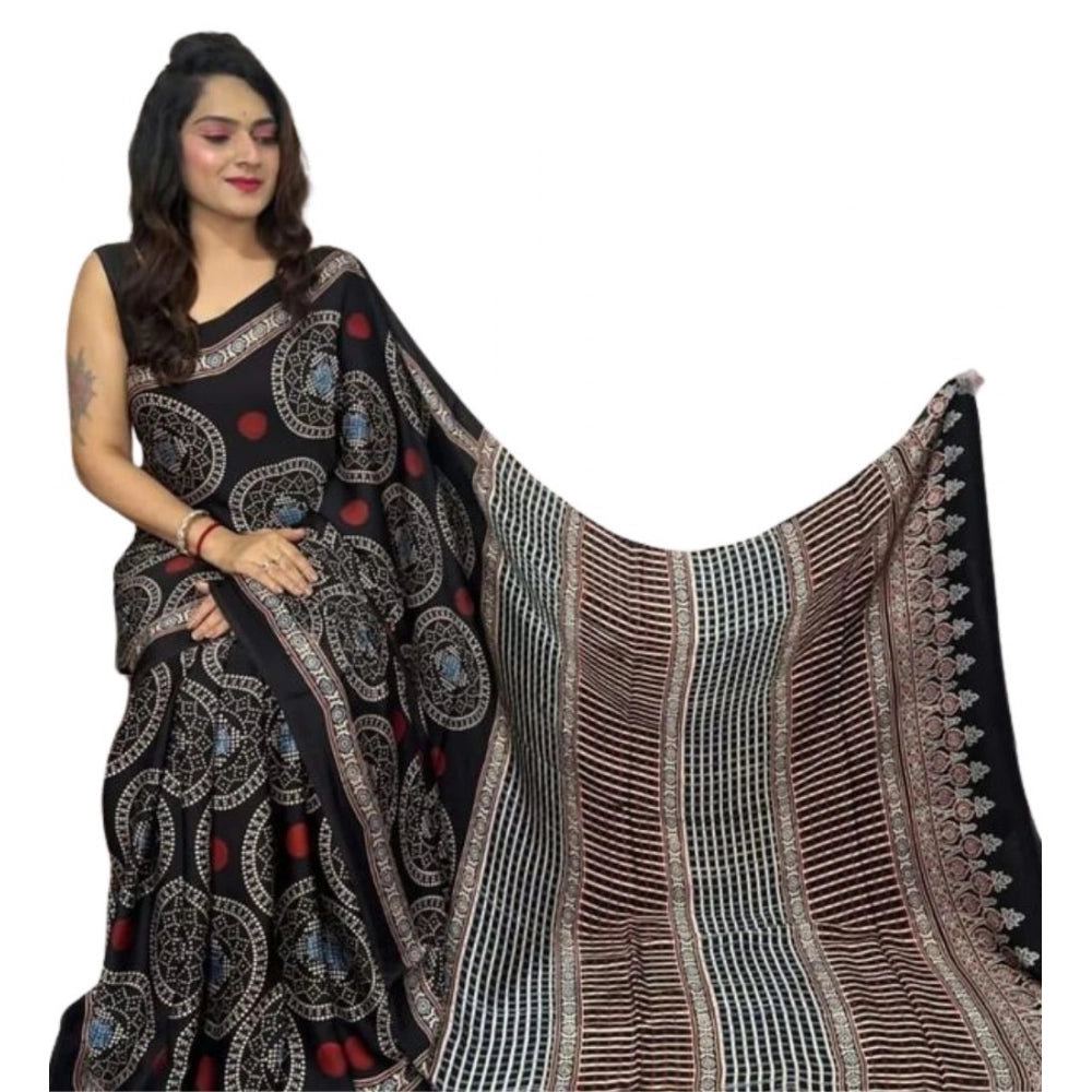 Sassy Women's Satin Printed Saree With Blouse Piece