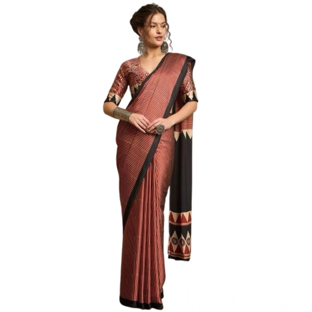 Sassy Women's Satin Printed Saree With Blouse Piece