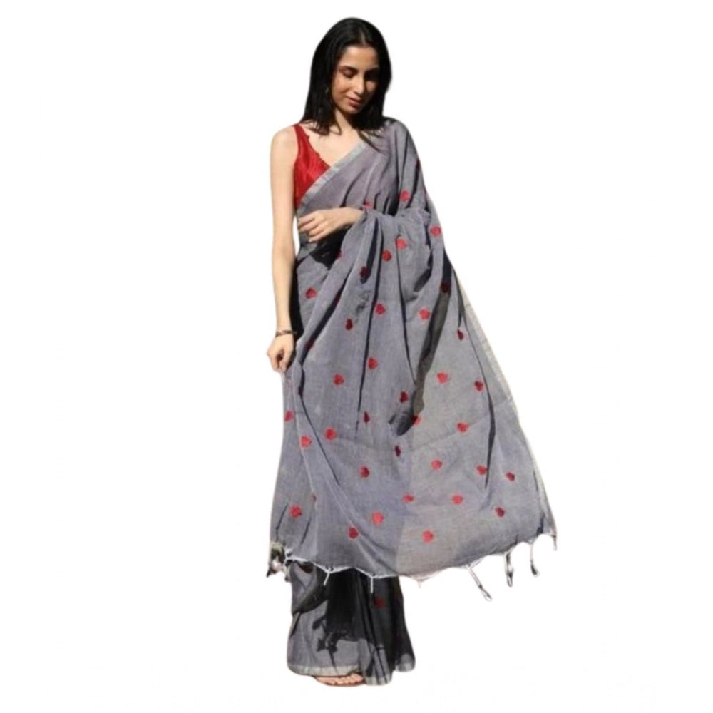 Groovy Women's Linen Printed Saree With Blouse Piece