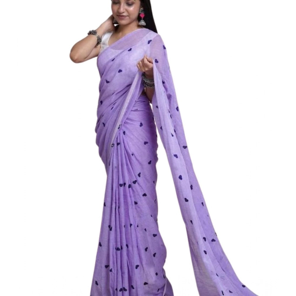 Groovy Women's Linen Printed Saree With Blouse Piece