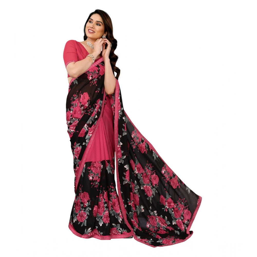 Feminine Women's Georgette Printed Saree With Blouse Piece