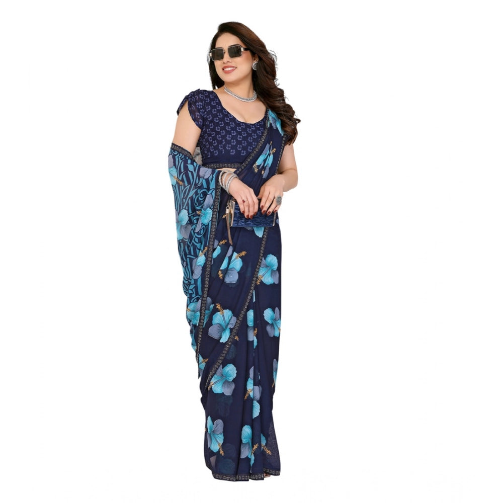 Unique Women's Georgette Printed Saree With Blouse Piece