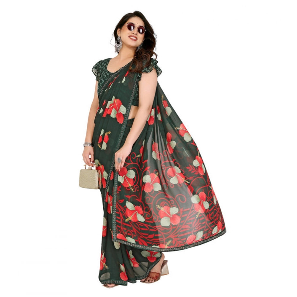 Unique Women's Georgette Printed Saree With Blouse Piece