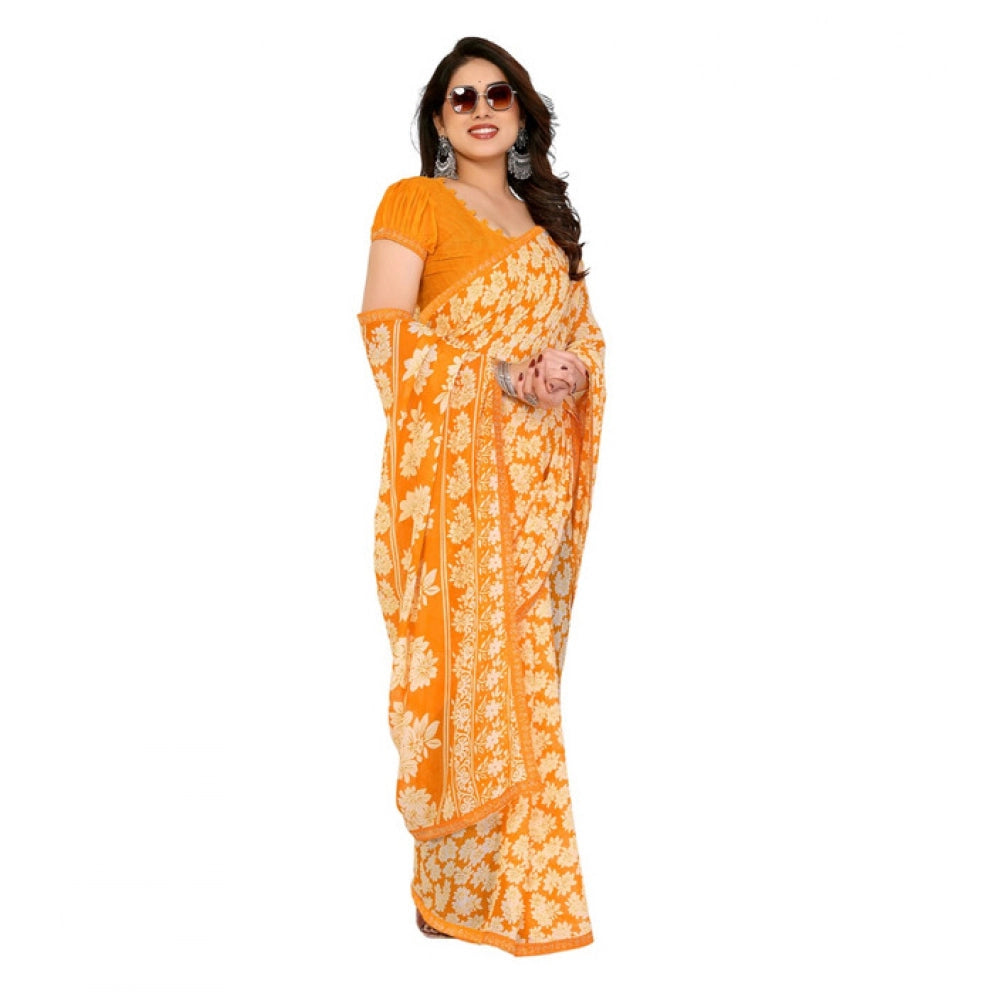 Unique Women's Georgette Printed Saree With Blouse Piece
