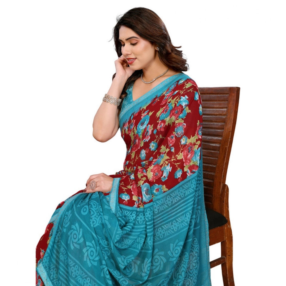 Unique Women's Georgette Printed Saree With Blouse Piece