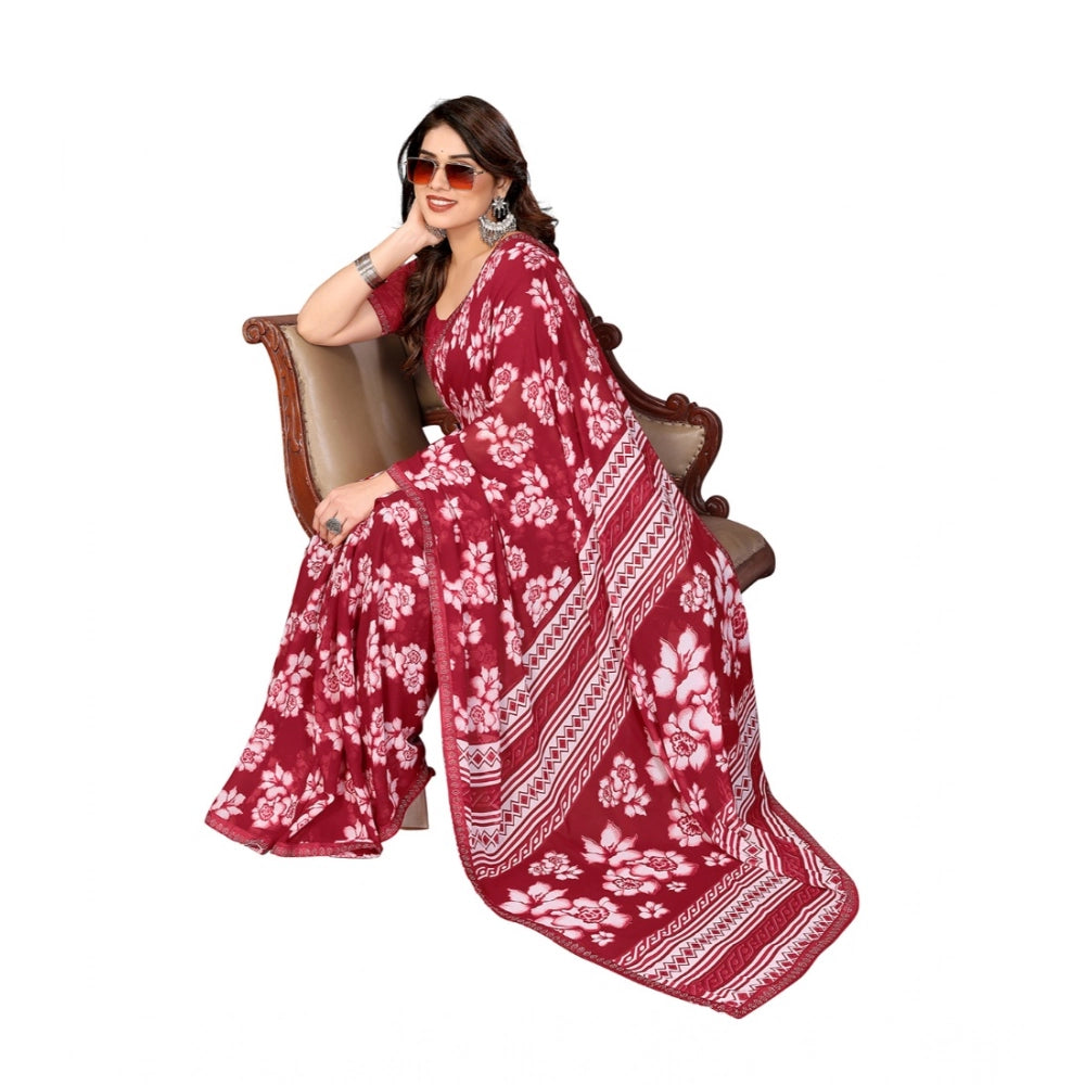 Classic Women's Georgette Printed Saree With Blouse Piece