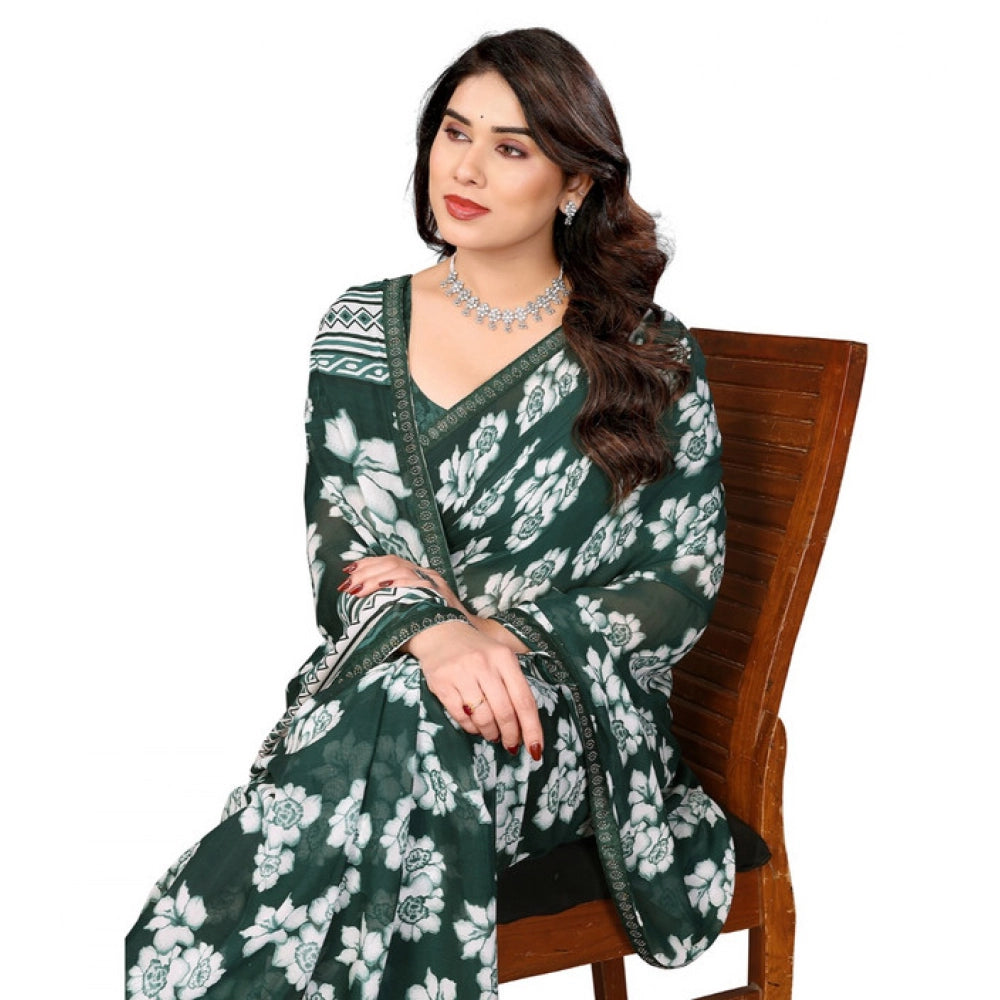 Classic Women's Georgette Printed Saree With Blouse Piece