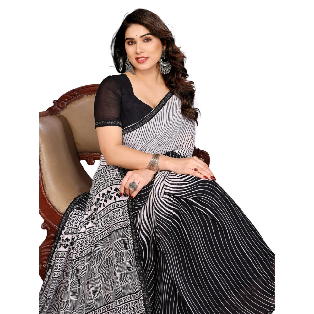 Classic Women's Georgette Printed Saree With Blouse Piece