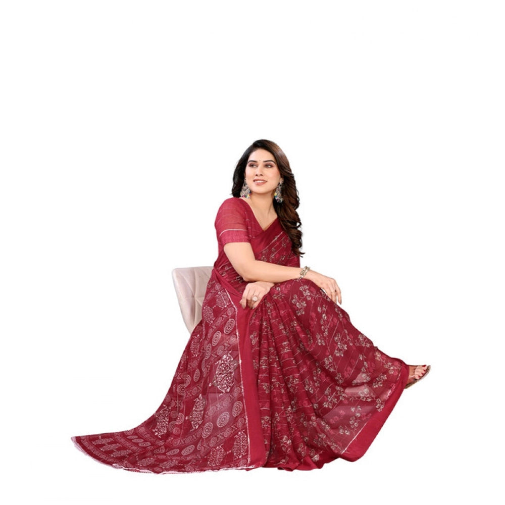 Traditional Women's Georgette Printed Saree With Blouse Piece