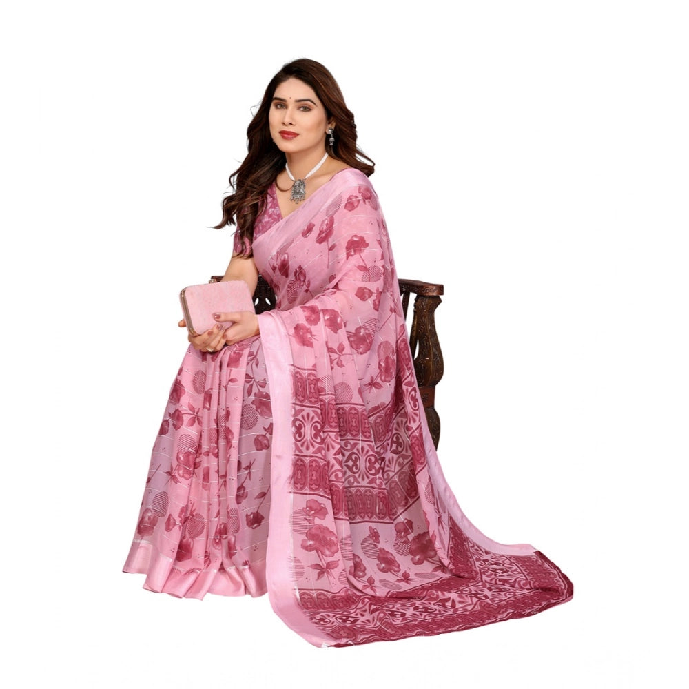 Traditional Women's Georgette Printed Saree With Blouse Piece