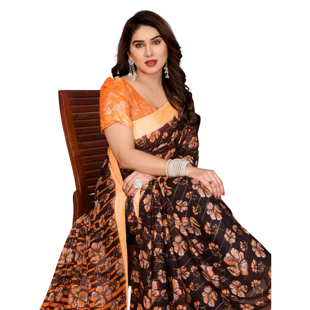 Delicate Women's Georgette Printed Saree With Blouse Piece