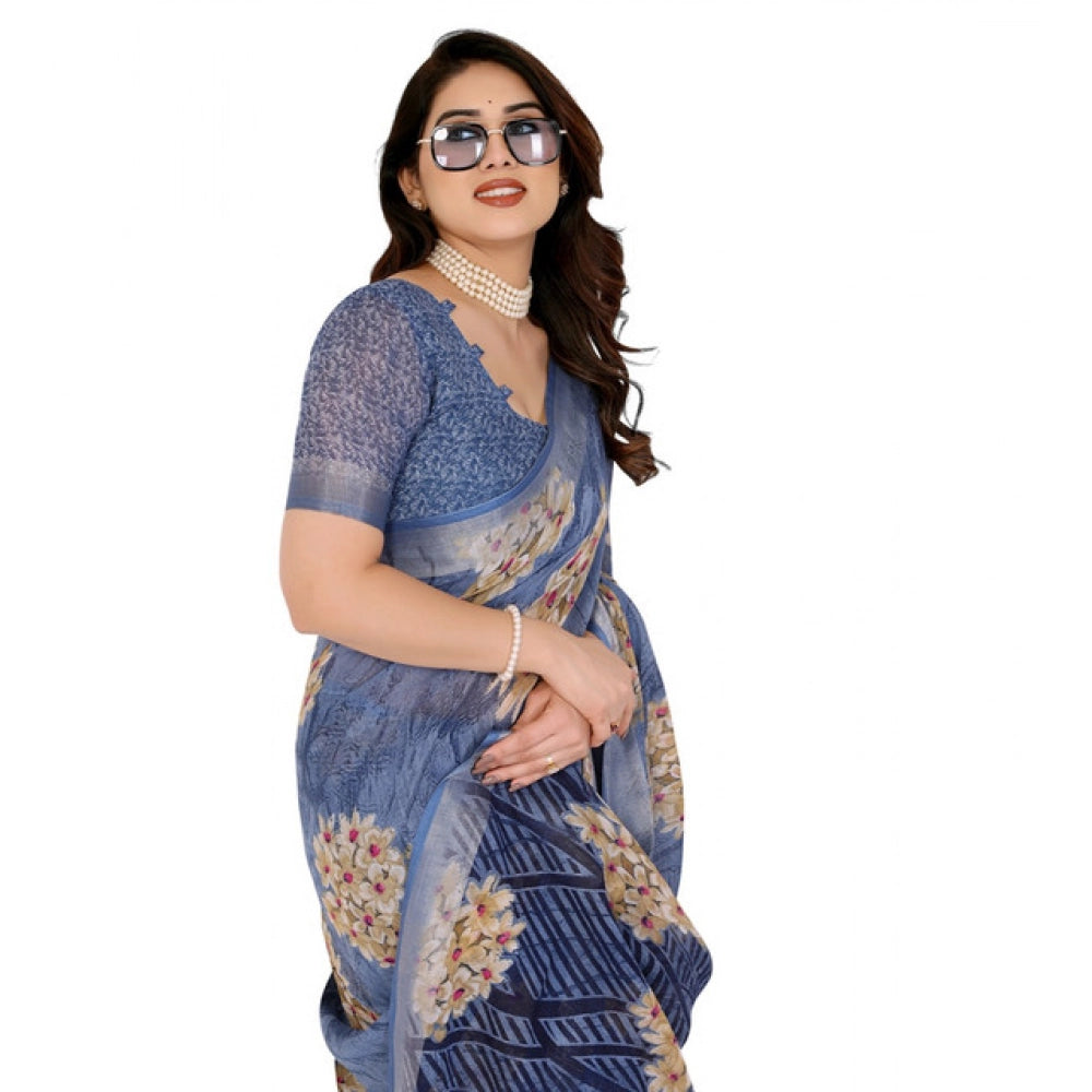 Delicate Women's Georgette Printed Saree With Blouse Piece