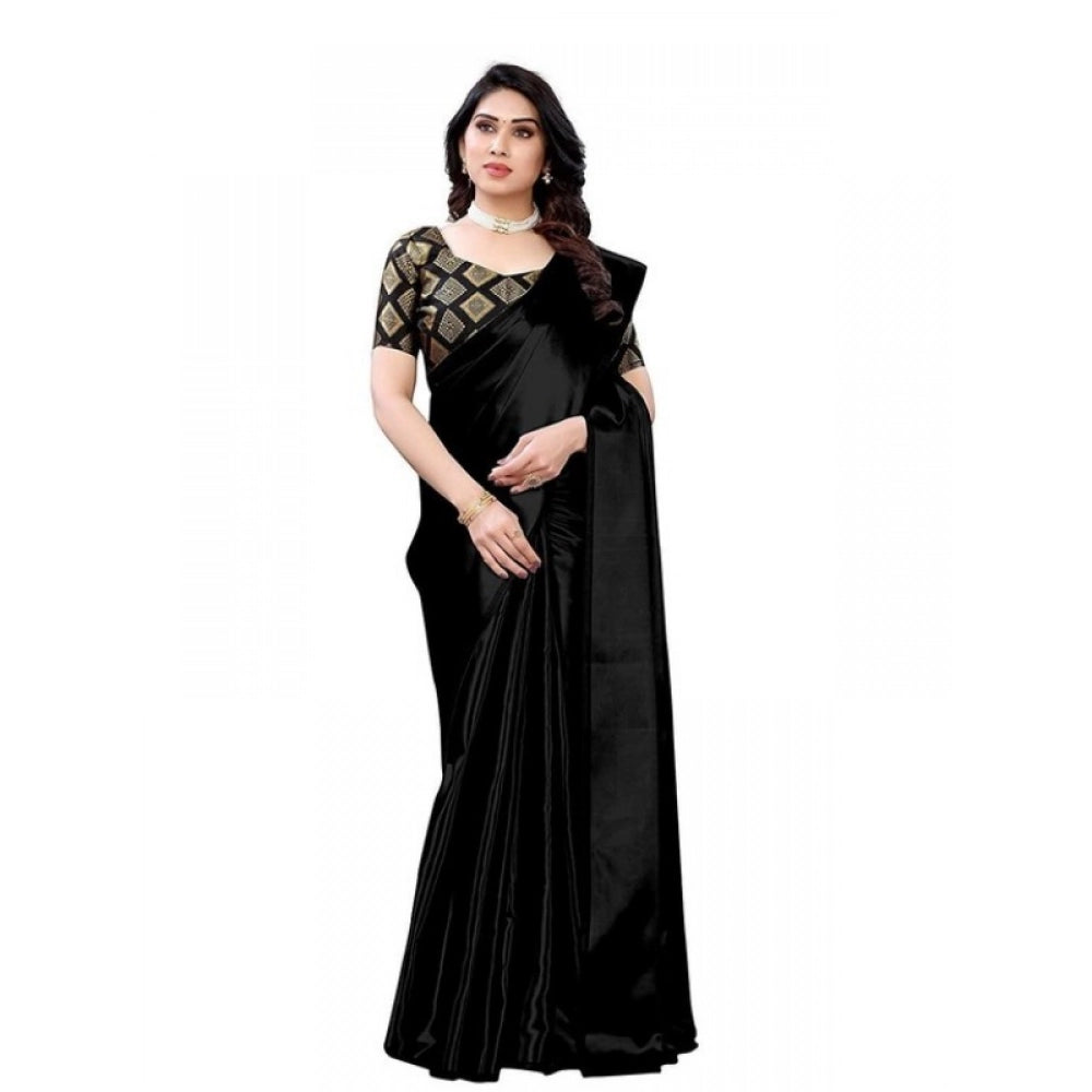 Elite Women's Satin Printed Saree With Blouse Piece