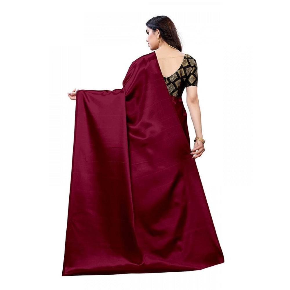 Elite Women's Satin Printed Saree With Blouse Piece