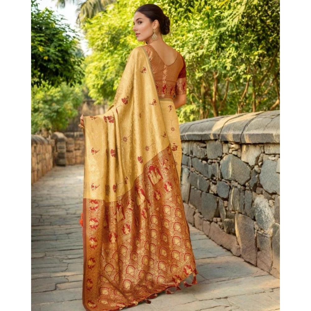Fashionable Women's Silk Blend Woven Paithani Saree With Blouse Piece