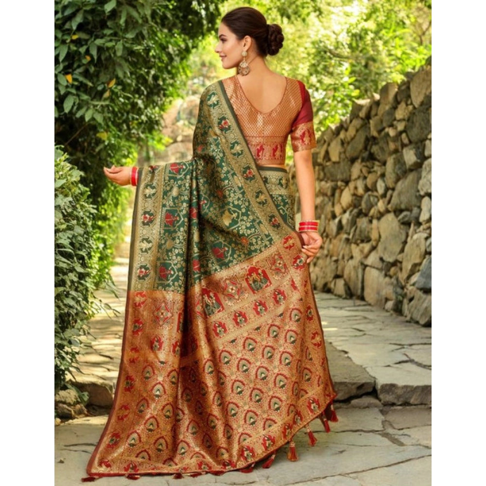 Fashionable Women's Silk Blend Woven Paithani Saree With Blouse Piece