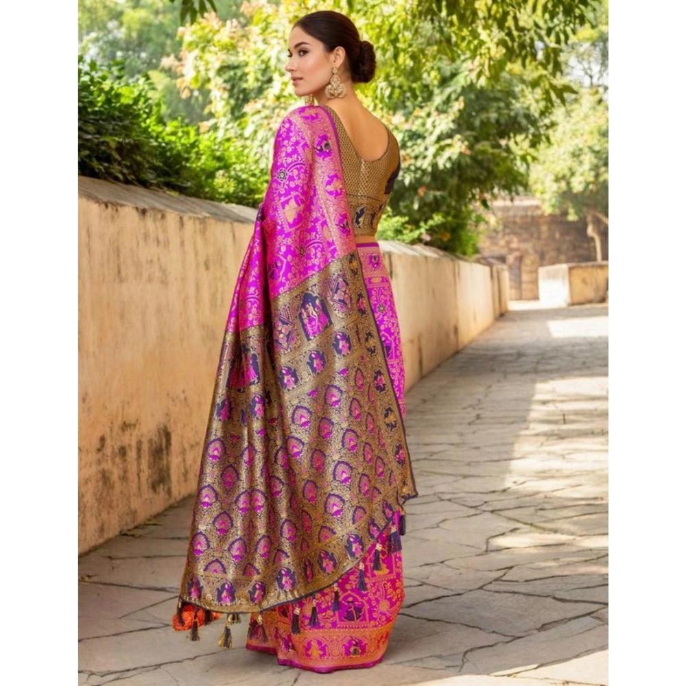 Fashionable Women's Silk Blend Woven Paithani Saree With Blouse Piece