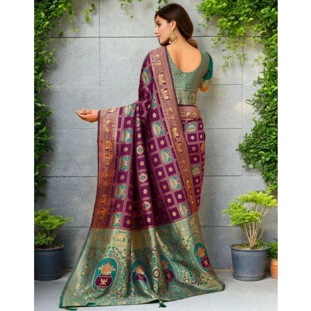 Elegant Women's Silk Blend Woven Zari Work Saree With Blouse Piece