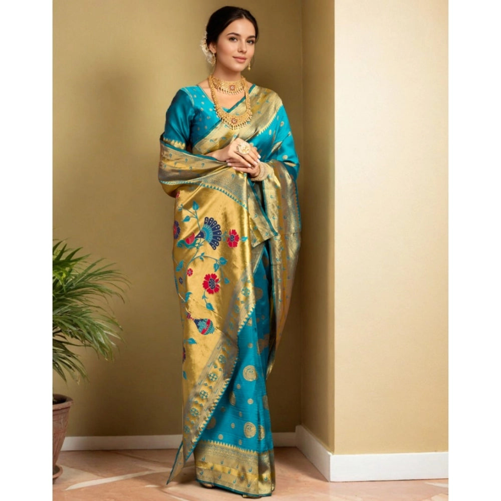 Attractive Women's Silk Blend Paithani Saree With Blouse Piece