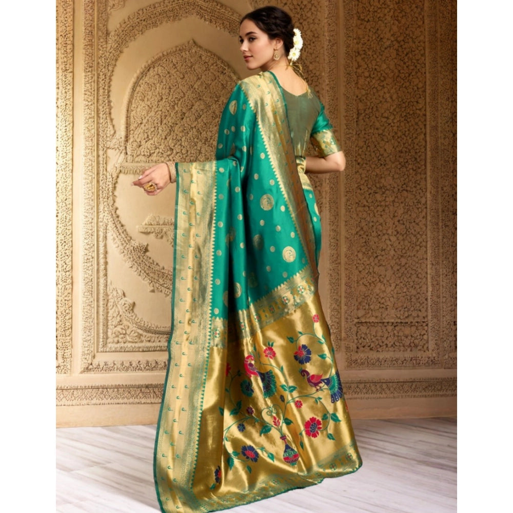 Attractive Women's Silk Blend Paithani Saree With Blouse Piece