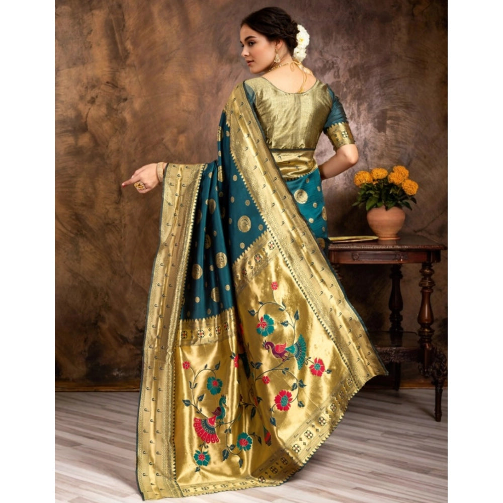 Attractive Women's Silk Blend Paithani Saree With Blouse Piece