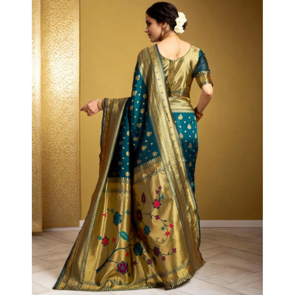 Pretty Women's Silk Blend Zari Weaving Saree With Blouse Piece