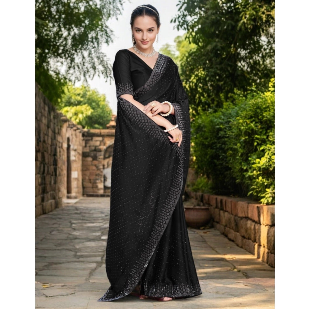 Partywear Women's Rangoli Diamond Weaving Stone Work Saree With Blouse Piece