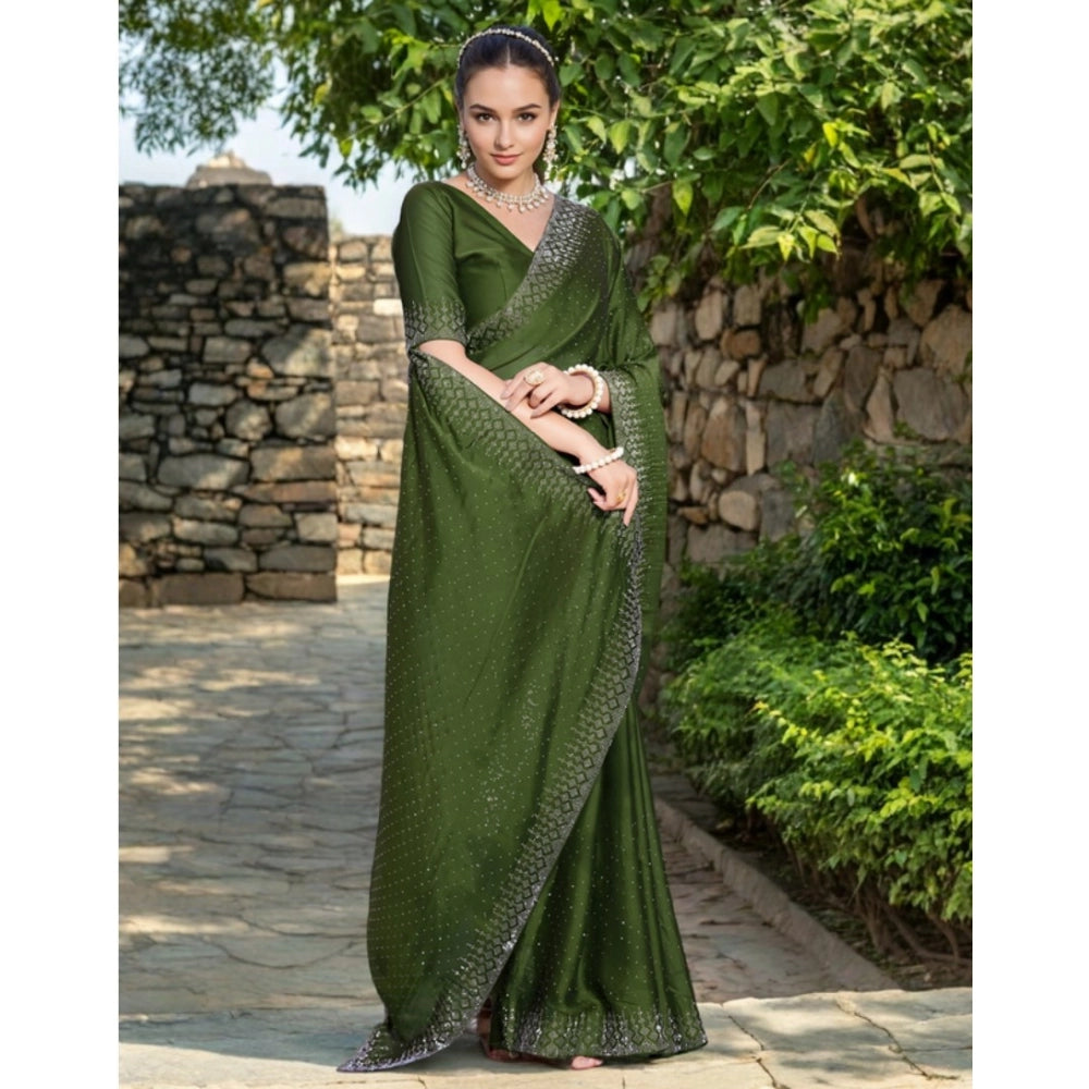 Partywear Women's Rangoli Diamond Weaving Stone Work Saree With Blouse Piece