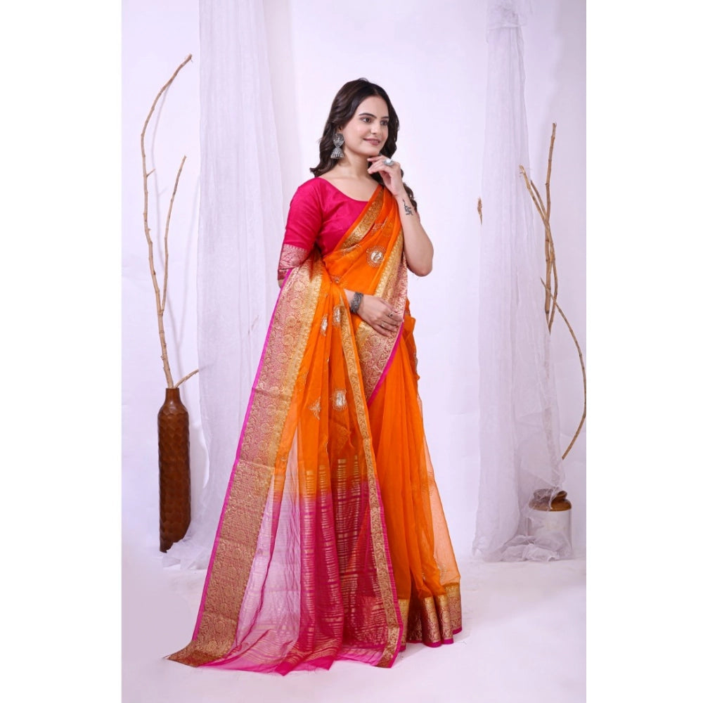 Ravishing Women's Organza jacquard Embellished Saree With Blouse Piece