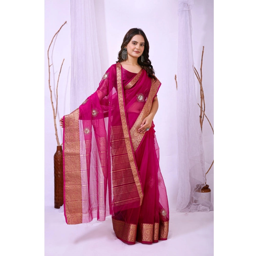 Ravishing Women's Organza jacquard Embellished Saree With Blouse Piece