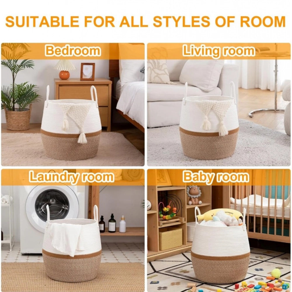 Gracious Cotton Matka With Handle 14x12 Inch Storage Basket For Clothes