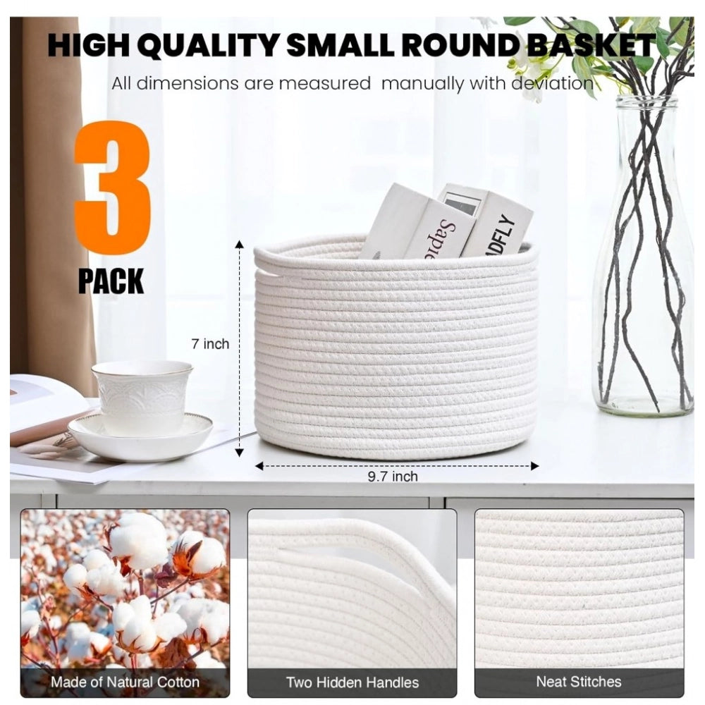 Facinating Cotton 9x7 Inch Pack of 3 Storage Basket For Clothes