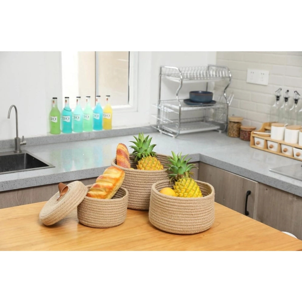 Exclusive Cotton 3 Pcs Set Roti Box Storage Basket With Lid