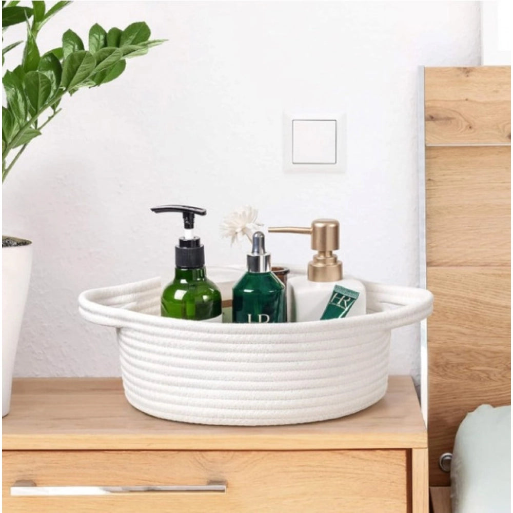 Casual Cotton 8x3 Inch Round Bedside Organizer