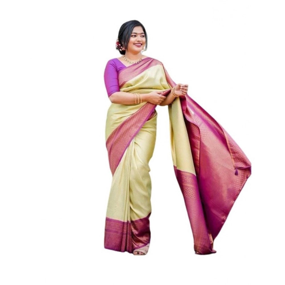 Groovy Women's Soft Lichi Silk Printed Saree With Blouse Piece