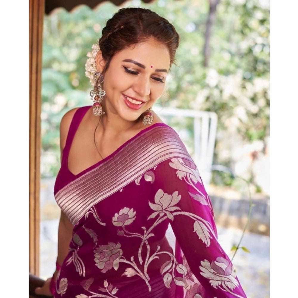 Luxurious Women's Soft Lichi Silk Printed Saree With Blouse Piece