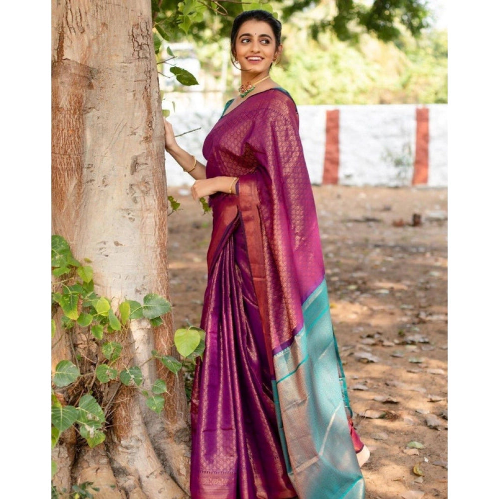 Luxurious Women's Soft Lichi Silk Printed Saree With Blouse Piece