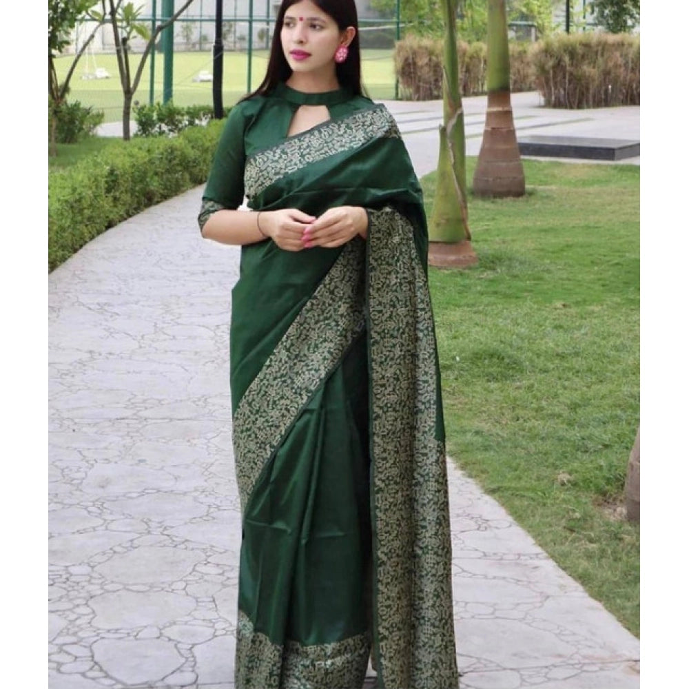 Luxurious Women's Soft Lichi Silk Printed Saree With Blouse Piece