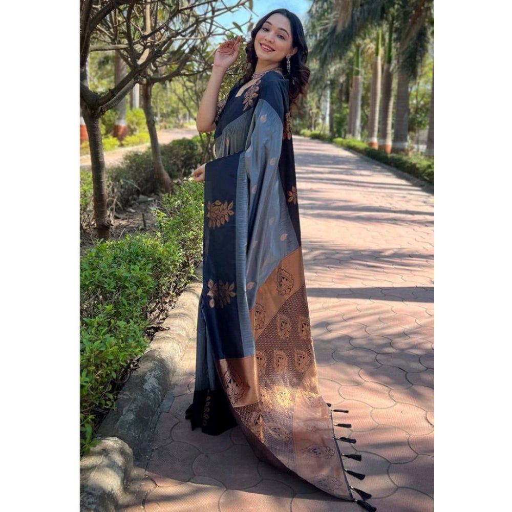 Jaunty Women's Soft Lichi Silk Printed Saree With Blouse Piece