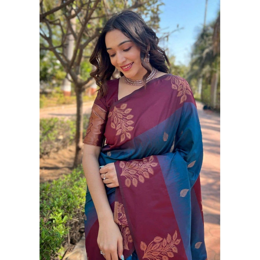 Jaunty Women's Soft Lichi Silk Printed Saree With Blouse Piece