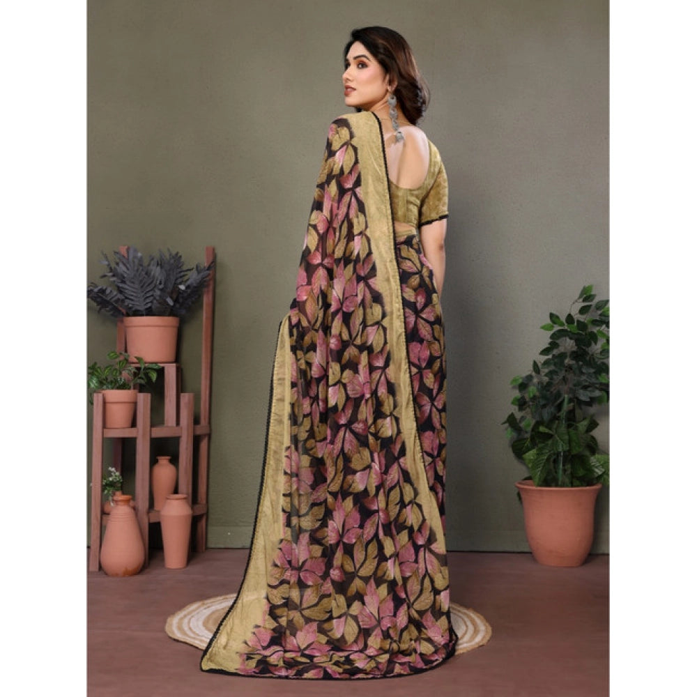 Elite Women's Chiffon Printed Saree With Blouse Piece