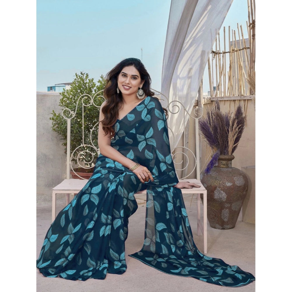 Elite Women's Chiffon Printed Saree With Blouse Piece