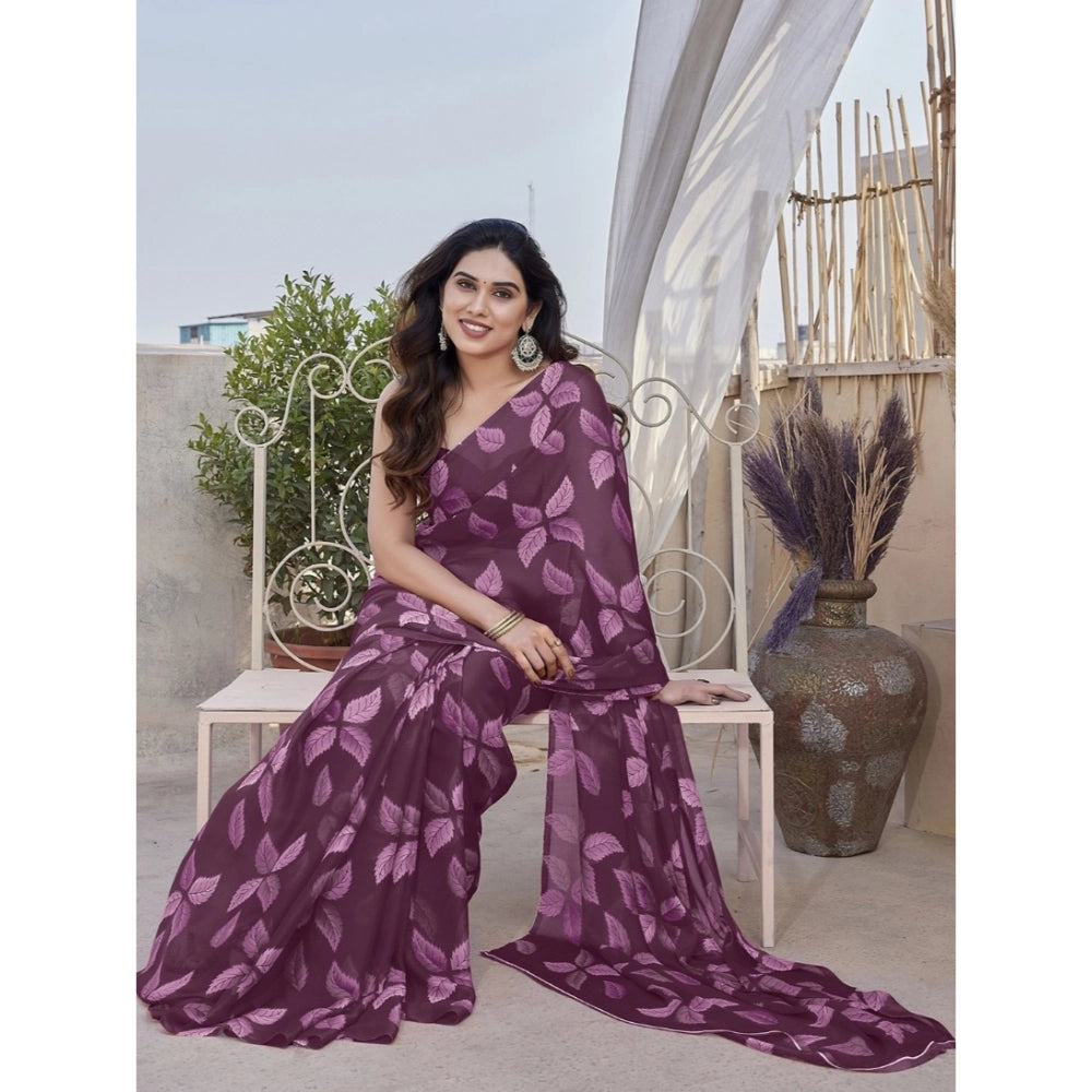Elite Women's Chiffon Printed Saree With Blouse Piece