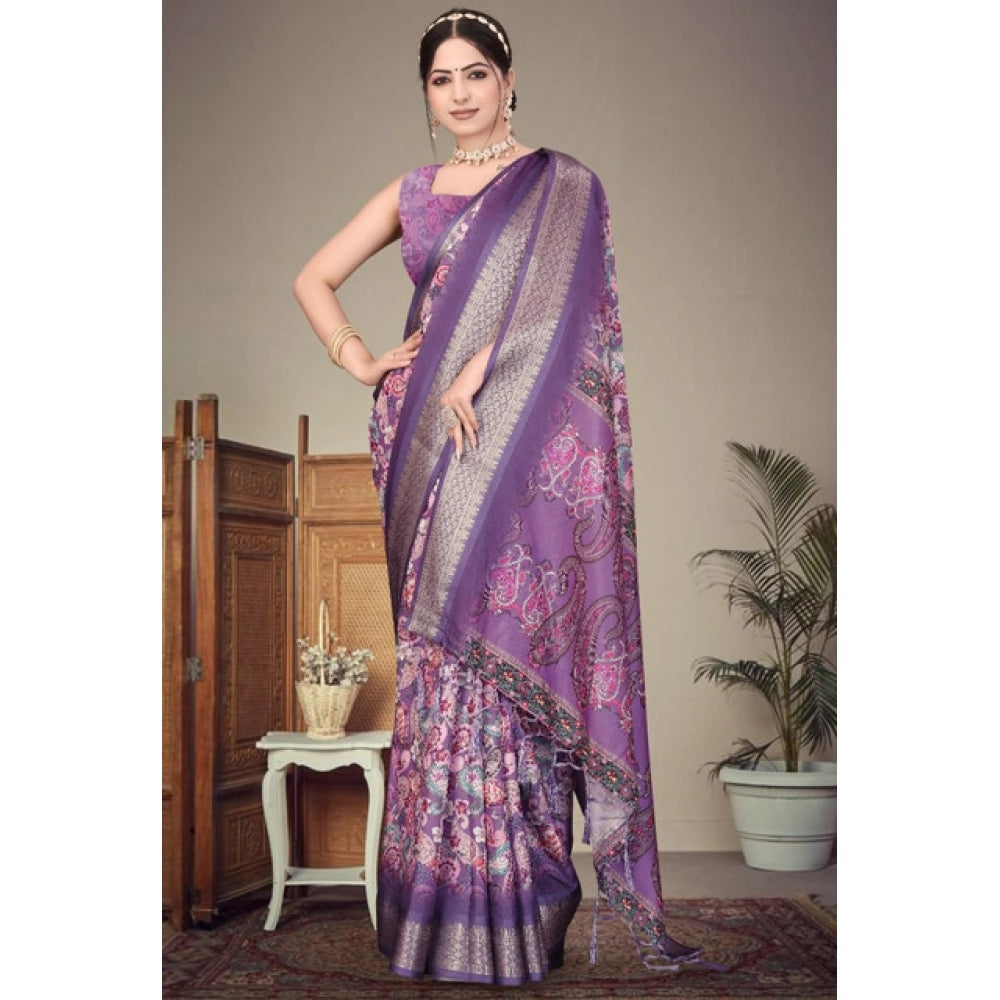Delicate Women's Cotton Silk Printed Saree With Blouse Piece
