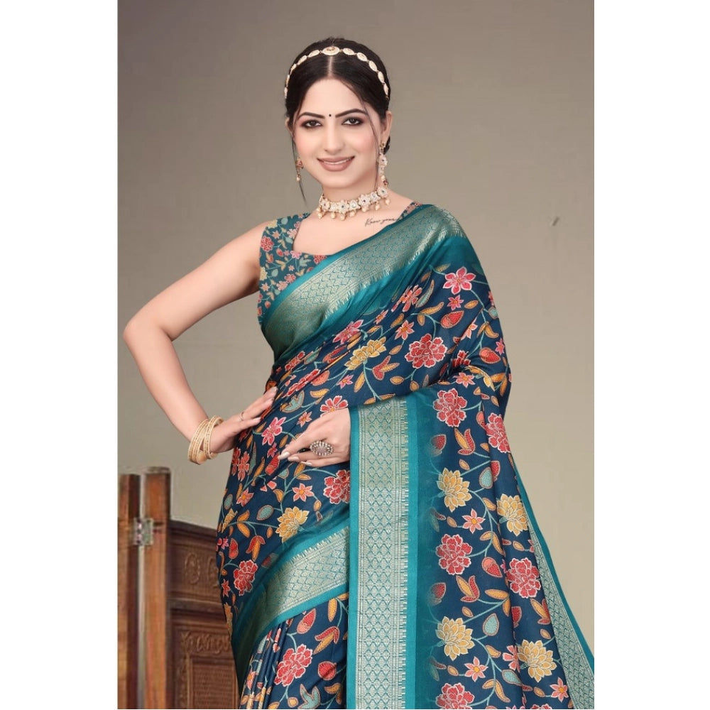 Delicate Women's Cotton Silk Printed Saree With Blouse Piece