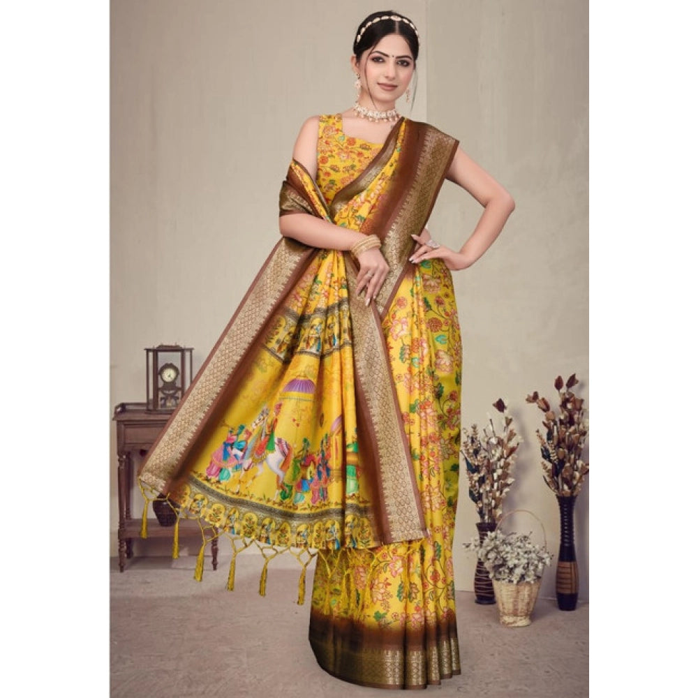 Delicate Women's Cotton Silk Printed Saree With Blouse Piece